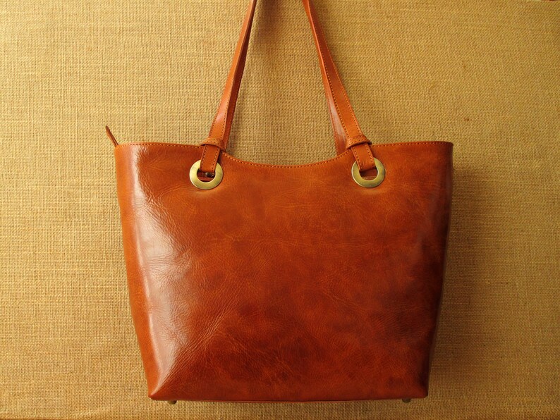 leather Tote bag, zippered carry all, large shoulder bag, handmade women bag, shopper bag image 1