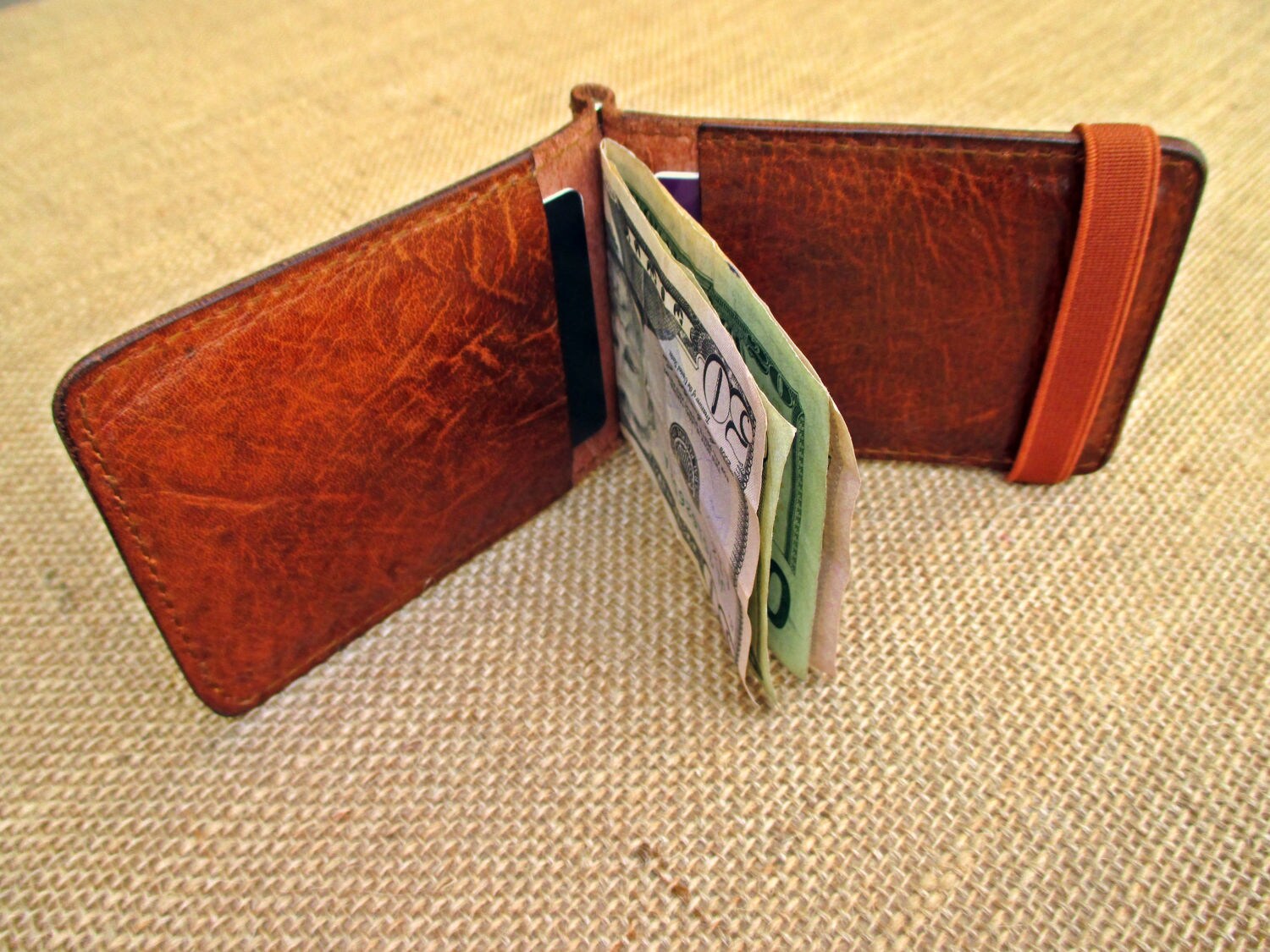 Handmade Epsom leather money clip, Genuine Calf leather money clip wallet  WL245