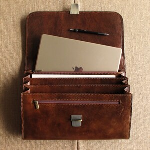 Leather slim briefcase, laptop bag, handmade portfolio, MacBook bag, messenger bag, satchel. image 2