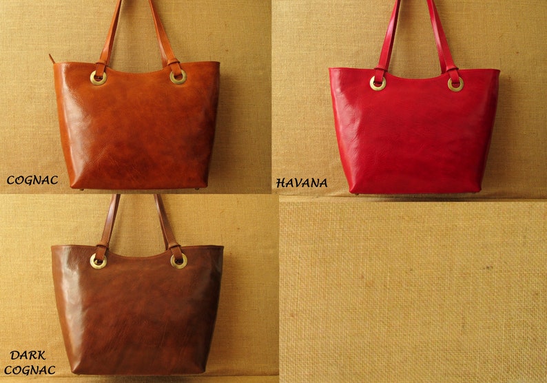 leather Tote bag, zippered carry all, large shoulder bag, handmade women bag, shopper bag image 7