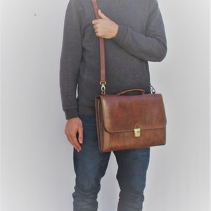 Leather slim briefcase, laptop bag, handmade portfolio, MacBook bag, messenger bag, satchel. image 5