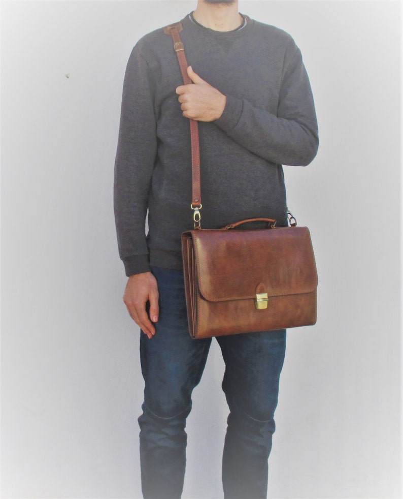 Leather slim briefcase, laptop bag, handmade portfolio, MacBook bag, messenger bag, satchel. image 5