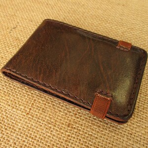 Leather credit card holder, handmade minimalist wallet, thin wallet with elastic band, slim image 4