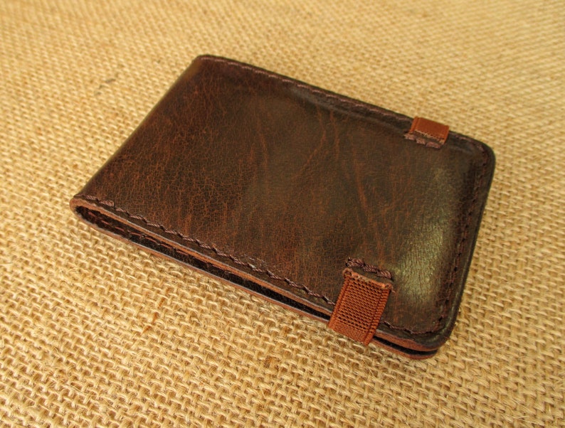 Leather credit card holder, handmade minimalist wallet, thin wallet with elastic band, slim image 4