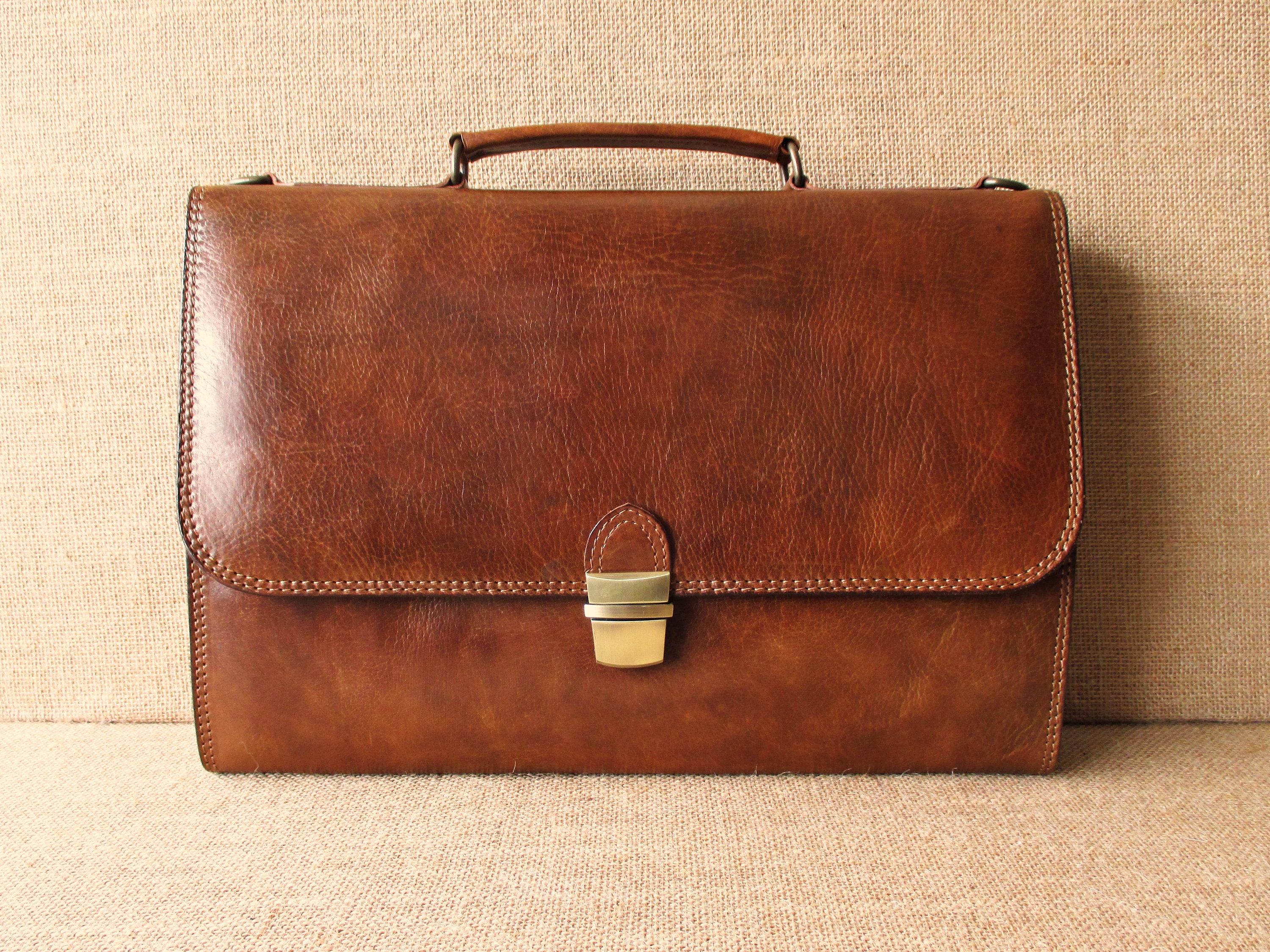 Leather Slim Briefcase Laptop Bag Handmade Portfolio Etsy