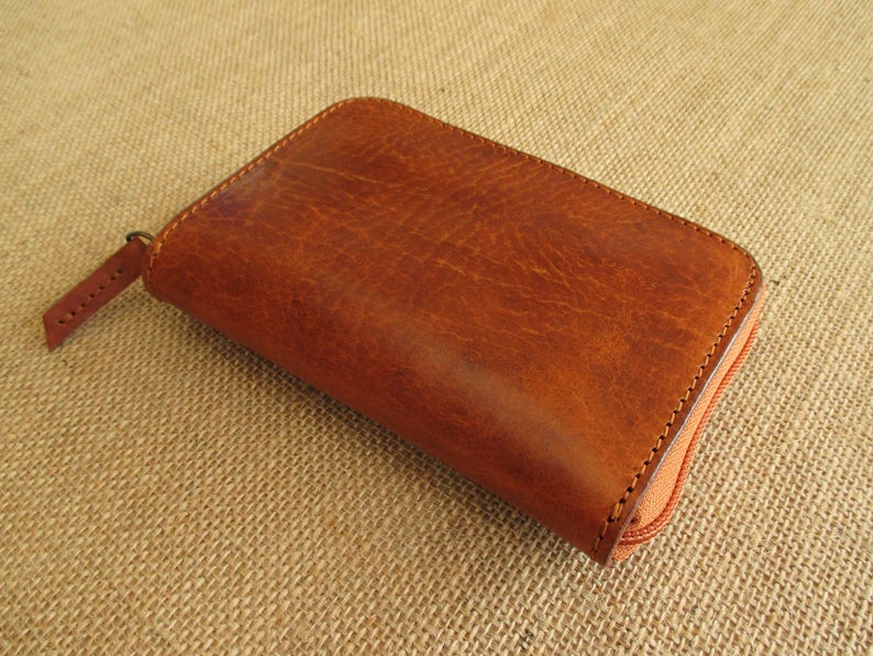 cartera de mujer de piel, monedero de cuero hecho a mano con cremallera, billetera de señora, regalo para ella imagen 3