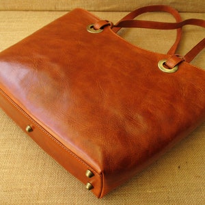 leather Tote bag, zippered carry all, large shoulder bag, handmade women bag, shopper bag image 2
