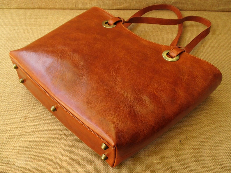 leather Tote bag, zippered carry all, large shoulder bag, handmade women bag, shopper bag image 2