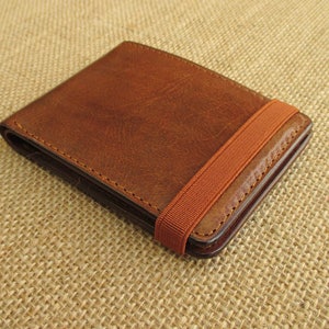 Leather minimalist wallet, handmade bi-fold wallet, thin cardholder, slim men wallet, with elastic band