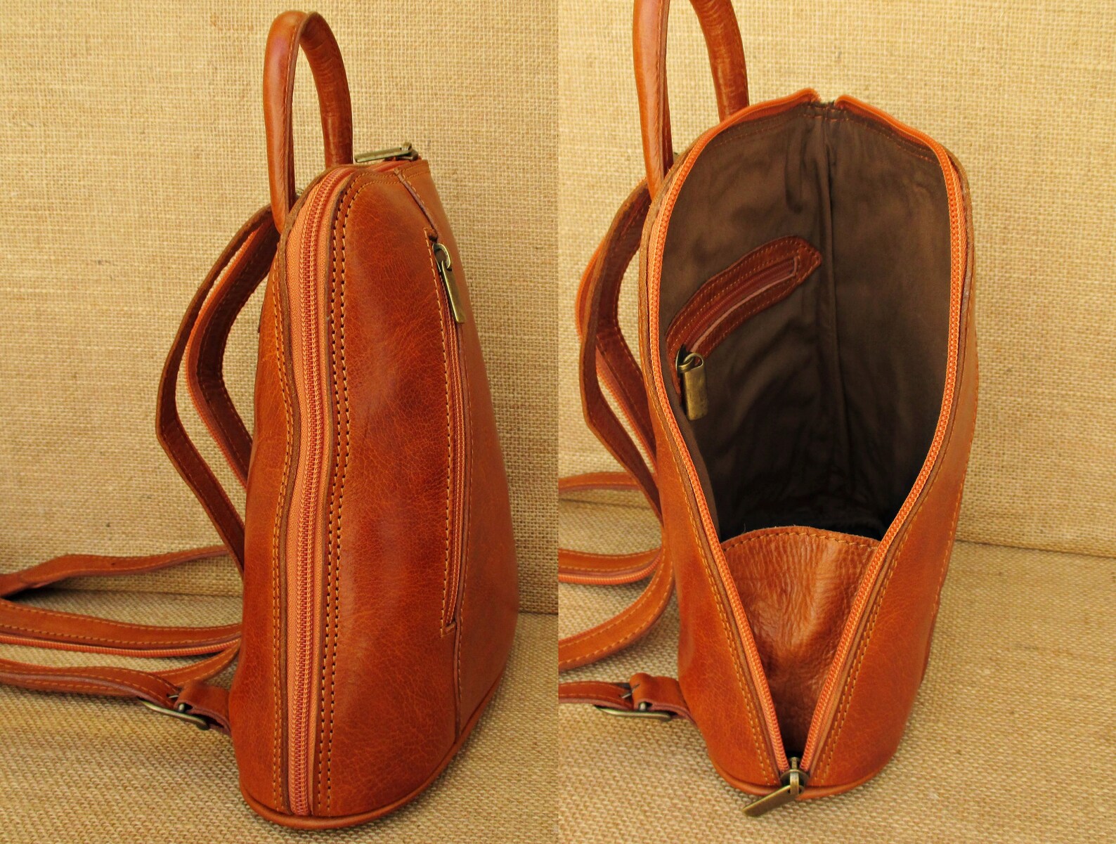 Small Leather Backpack Women Daily Backpack Zipper Strap Etsy