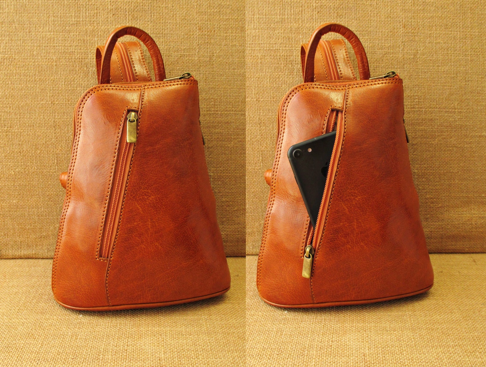 Small Leather Backpack Women Daily Backpack Zipper Strap Etsy