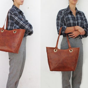 leather Tote bag, zippered carry all, large shoulder bag, handmade women bag, shopper bag image 8