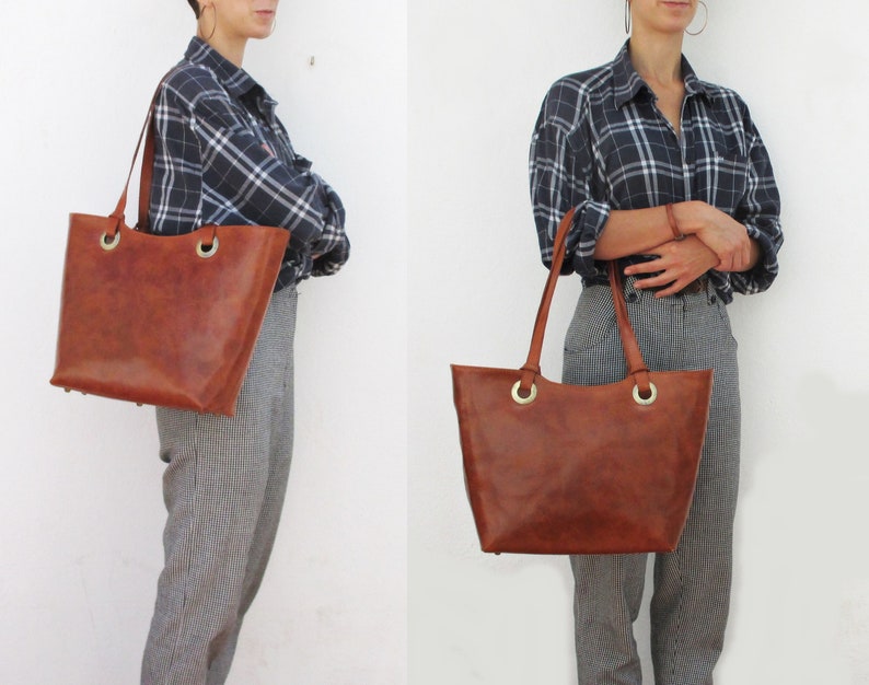 leather Tote bag, zippered carry all, large shoulder bag, handmade women bag, shopper bag image 8