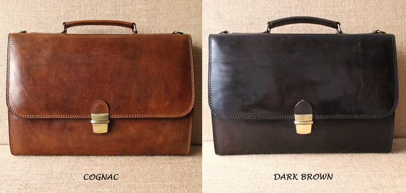 Leather slim briefcase, laptop bag, handmade portfolio, MacBook bag, messenger bag, satchel. image 4