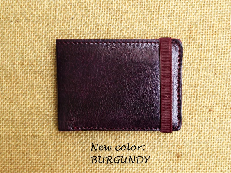 Leather credit card holder, handmade minimalist wallet, thin wallet with elastic band, slim image 7