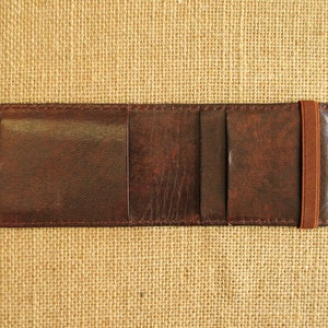 Leather credit card holder, handmade minimalist wallet, thin wallet with elastic band, slim image 2