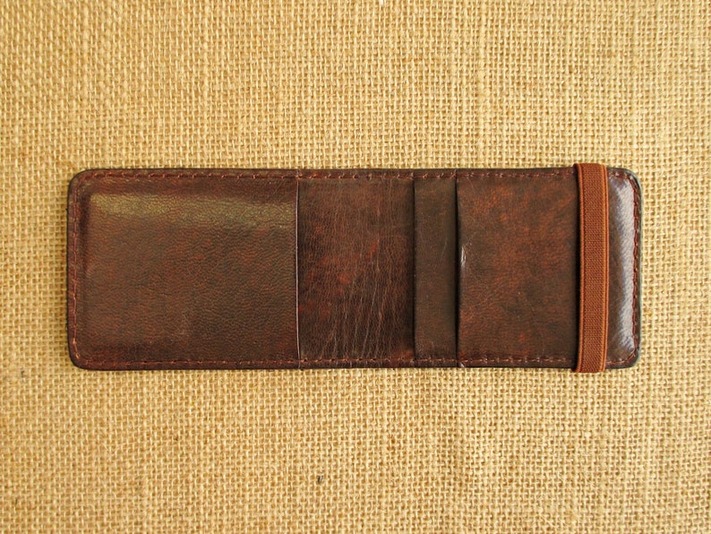 Leather credit card holder, handmade minimalist wallet, thin wallet with elastic band, slim image 2