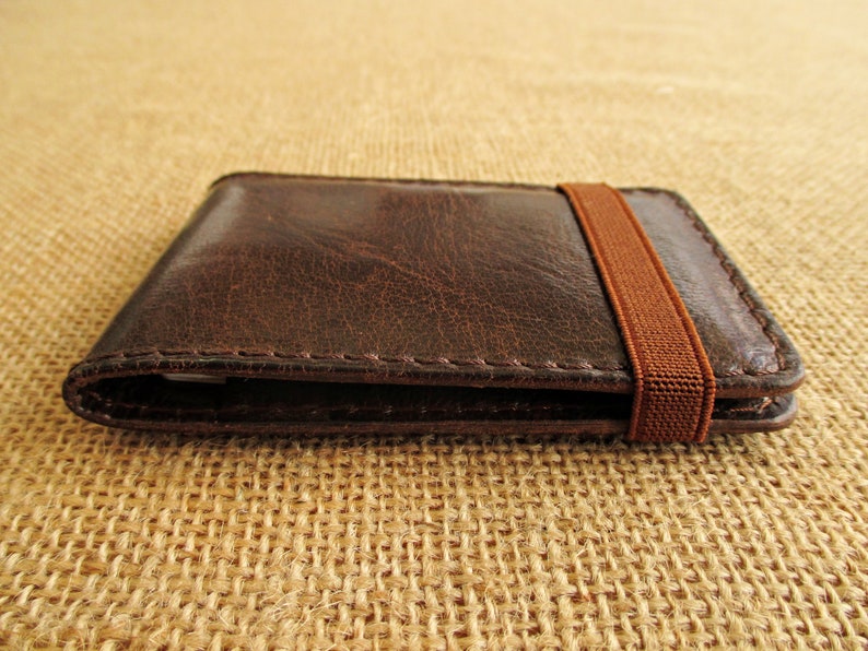 Leather credit card holder, handmade minimalist wallet, thin wallet with elastic band, slim image 5