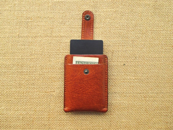 Handmade pull up card holder, leather credit card case with pull tab, minimalist wallet, thin minimal wallet,