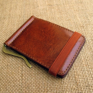 Leather money clip wallet, handmade minimalist wallet, thin wallet, slim wallet, with elastic band