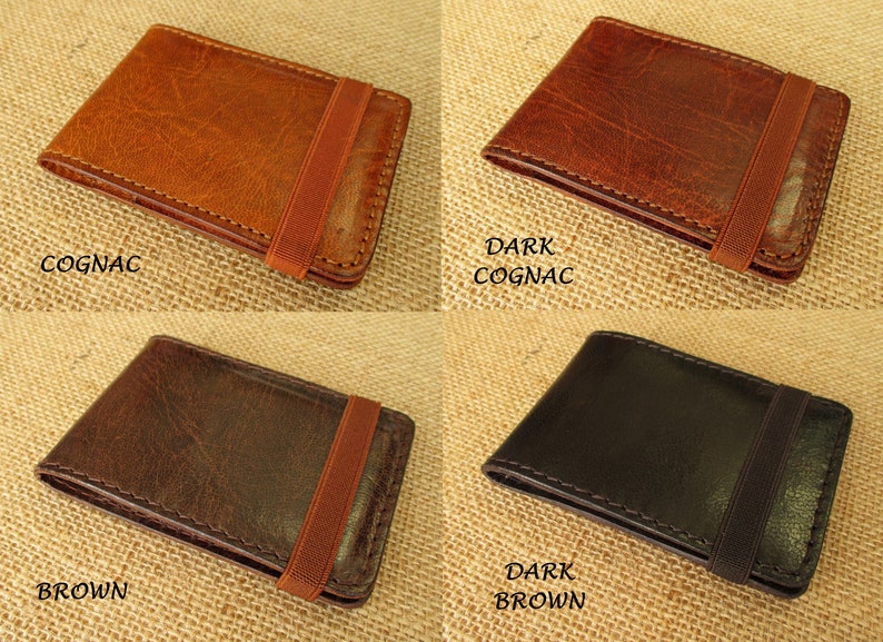 Leather credit card holder, handmade minimalist wallet, thin wallet with elastic band, slim image 6