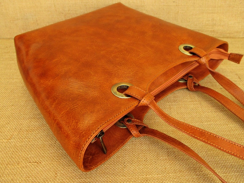 leather Tote bag, zippered carry all, large shoulder bag, handmade women bag, shopper bag image 5