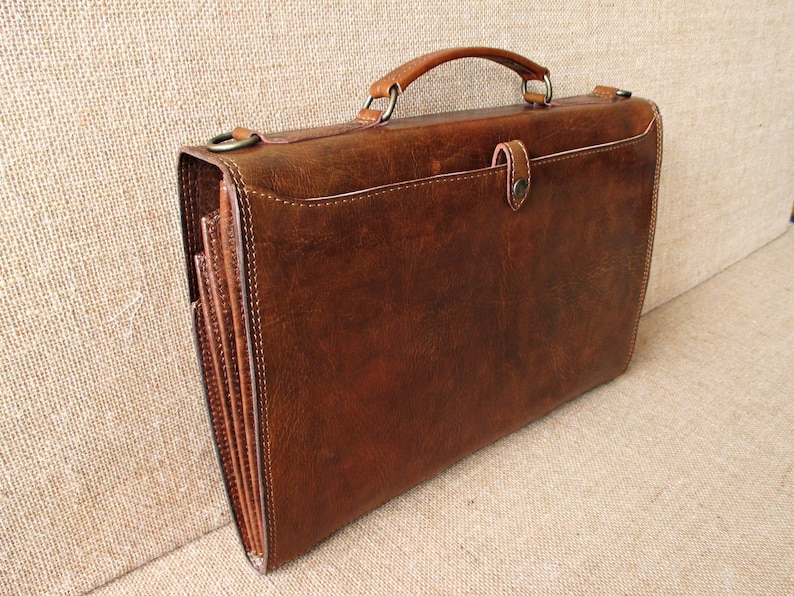 Leather slim briefcase, laptop bag, handmade portfolio, MacBook bag, messenger bag, satchel. image 3