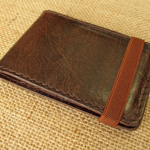 Leather credit card holder, handmade minimalist wallet, thin wallet with elastic band, slim image 3