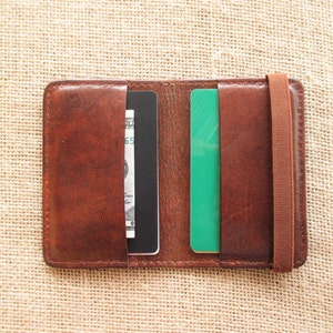 Leather credit card holder, minimalist wallet, thin wallet, slim wallet, with elastic band