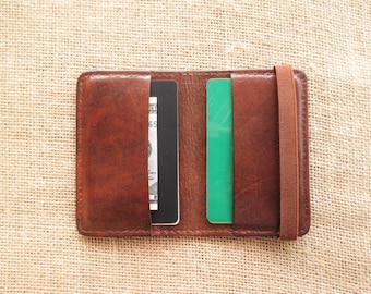 Leather credit card holder, minimalist wallet, thin wallet, slim wallet, with elastic band