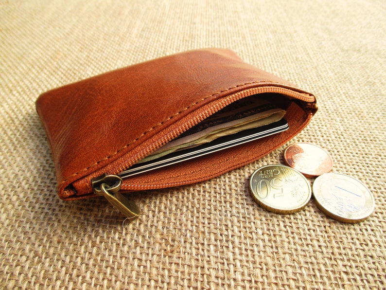 Leather Credit Card and Coins Purse Handmade Zippered Pouch Etsy