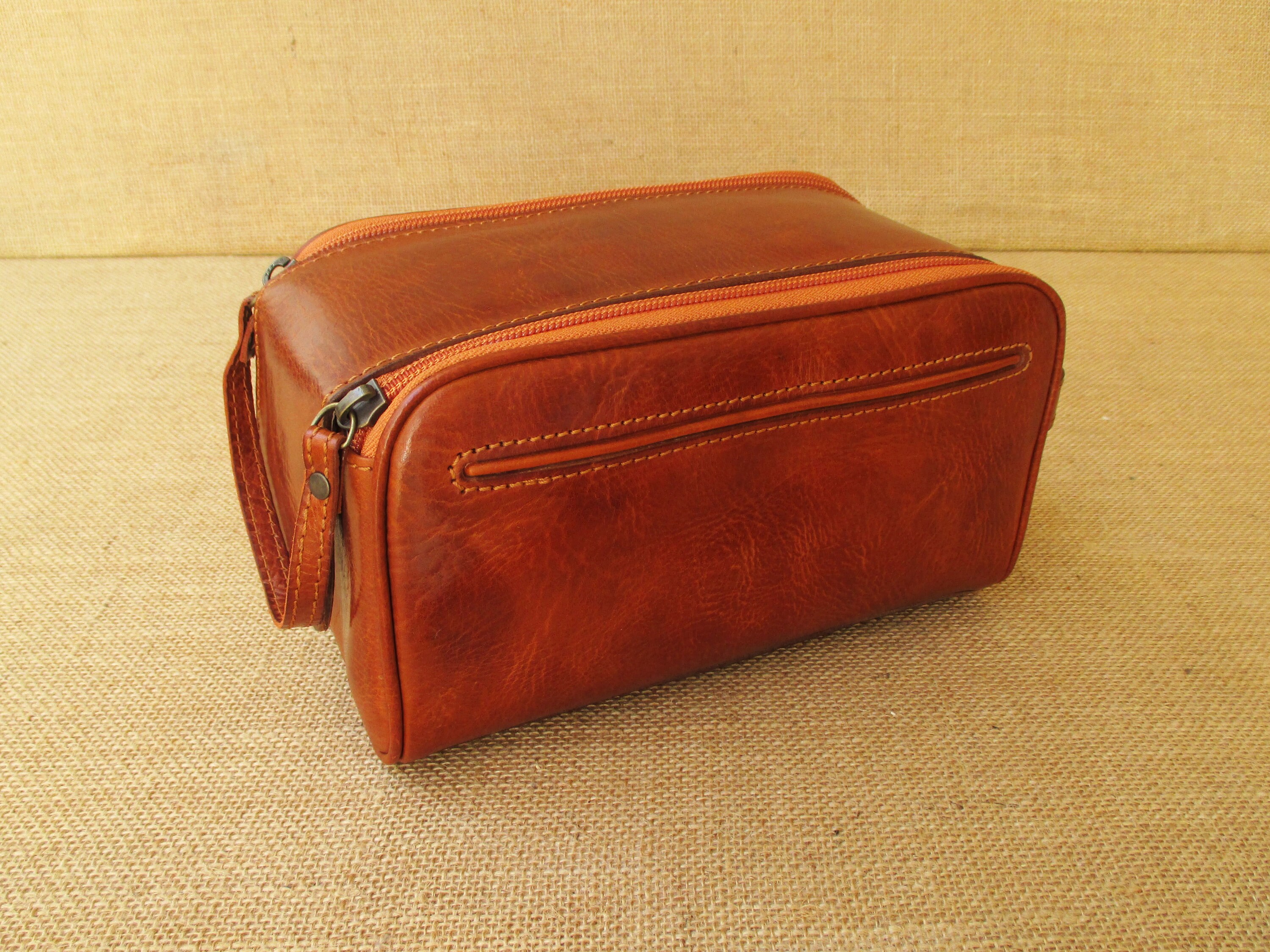 Double Zipper Toiletry Bag Leather Large Dopp Kit Bag Travel Etsy