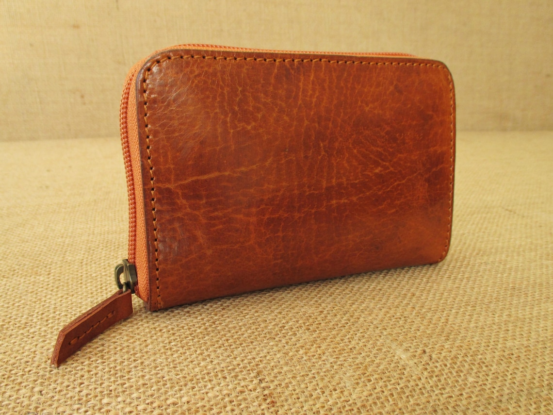 Leather zip around small wallet handmade women wallet clutch Etsy