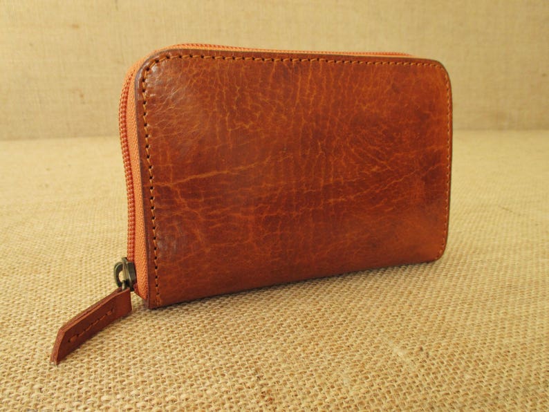 Leather zip around small wallet, handmade women wallet, clutch wallet, ladies purse image 1