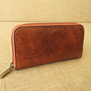 cartera de mujer de piel, monedero de cuero hecho a mano con cremallera, billetera de señora, regalo para ella
