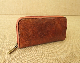 Leather zip around wallet, handmade women wallet, clutch wallet, ladies purse