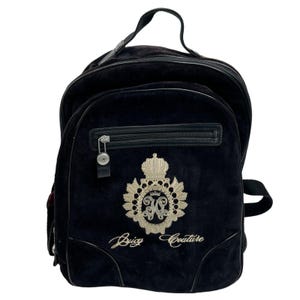 Y2K Vintage JUICY COUTURE Black Velour Backpack Bookbag  display picture 3