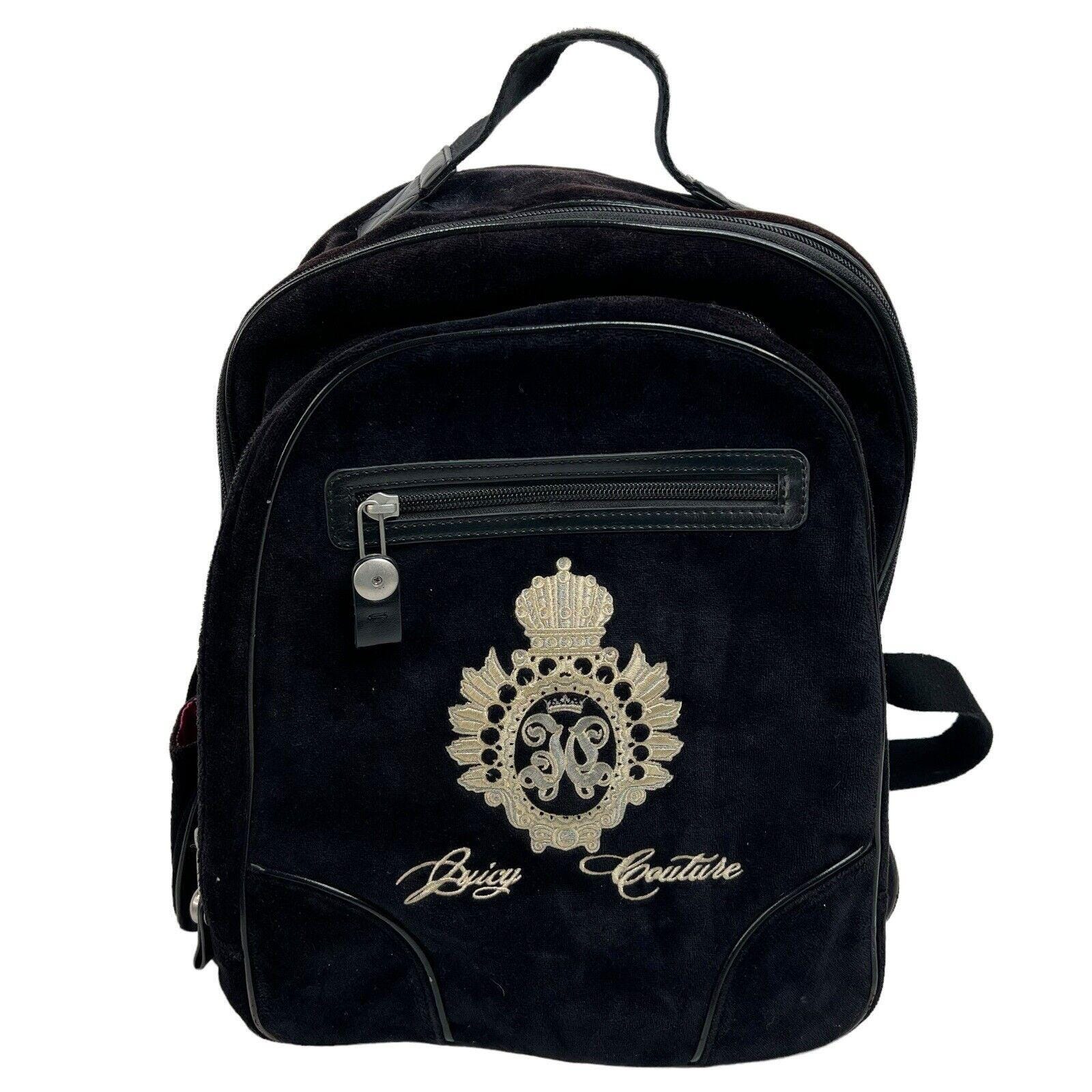 Y2K Vintage JUICY COUTURE Black Velour Backpack Bookbag  display picture 3