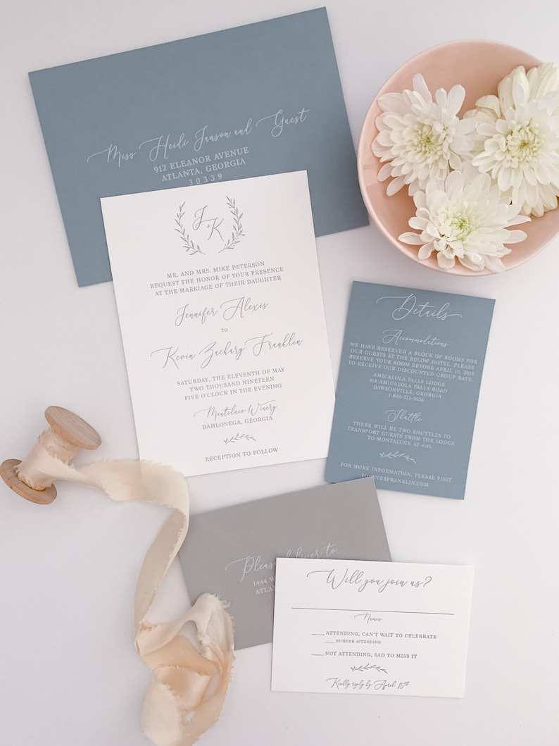 Monogram Wedding Invitation Set Letterpress Invitations | Etsy