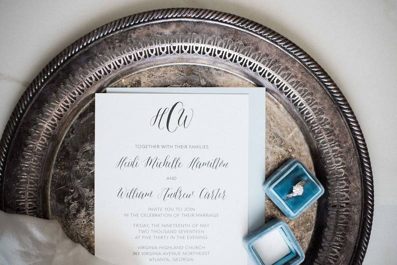 Monogram Wedding Invitation RSVP Postcard Clean Invite SAMPLE | Etsy