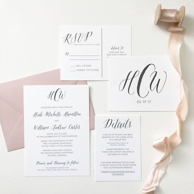 Monogram Wedding Invitation RSVP Postcard Clean Invite SAMPLE | Etsy
