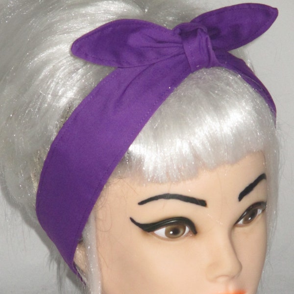 Skinny Narrow Purple Hair Wrap Tie Head Scarf Rockabilly Headscarf Headband