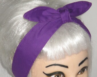 Skinny Narrow Purple Hair Wrap Tie Head Scarf Rockabilly Headscarf Headband