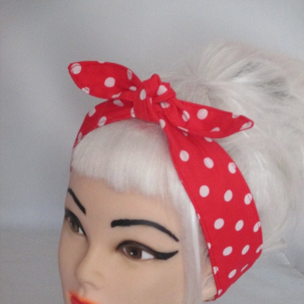 Red White pois Rockabilly Bandeau Foulard Cheveux Wrap Blanc Rouge Polka Dots Coton Rosie le Riveter