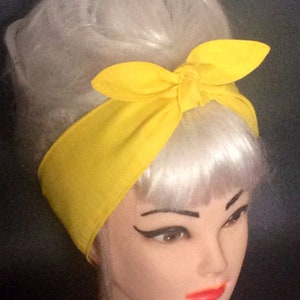 Solid Yellow head scarf Knotted Headband Pinup Rockabilly dolly bow scarf tie wrap hair