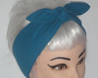 Head Scarf Teal Rockabilly knot Headscarf Wrap Tie blue headband