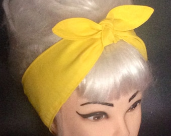 Solid Yellow head scarf Knotted Headband Pinup Rockabilly dolly bow scarf tie wrap hair