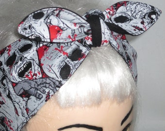 Blood Stains Zombies horror Head scarf goth Headband dolly bow Rockabilly Halloween