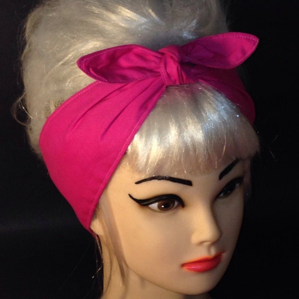 Hair Wrap Head Scarf Headband fuchsia hot pink knot headband Rockabilly
