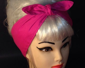 Hair Wrap Head Scarf Headband fuchsia hot pink knot headband Rockabilly